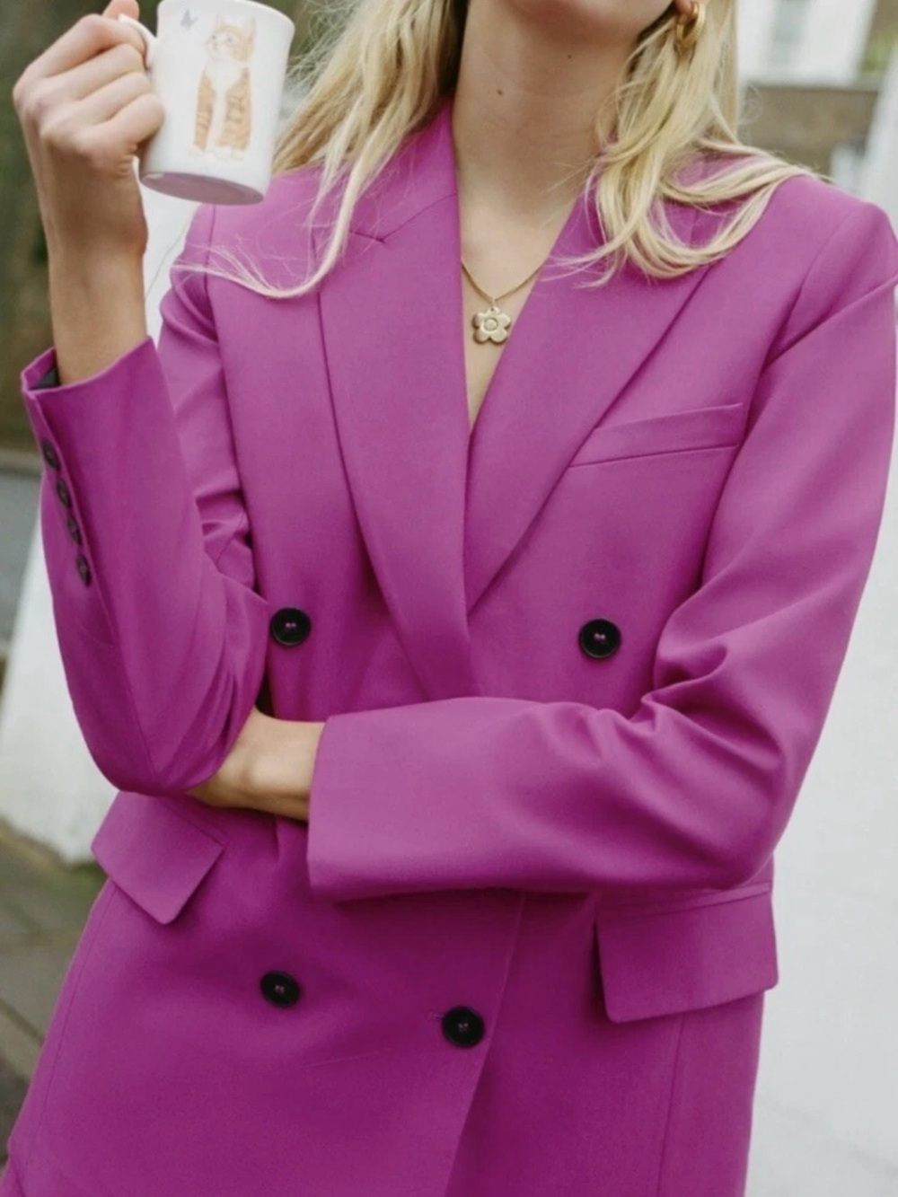 Zara Double-Breasted Magenta Blazer